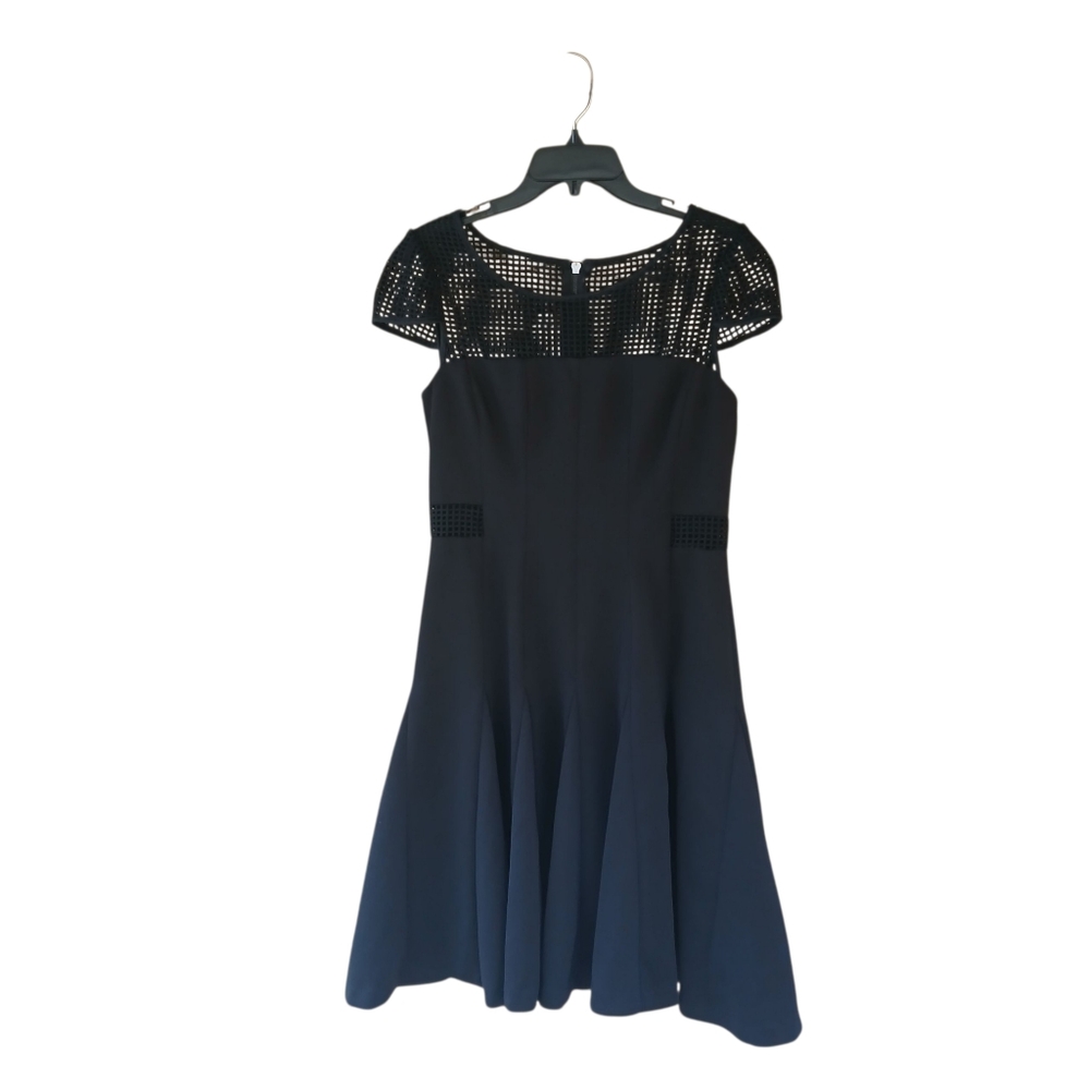 Betsey Johnson Black Mesh Sleeve Fit & Flare Midi Dress Size 8